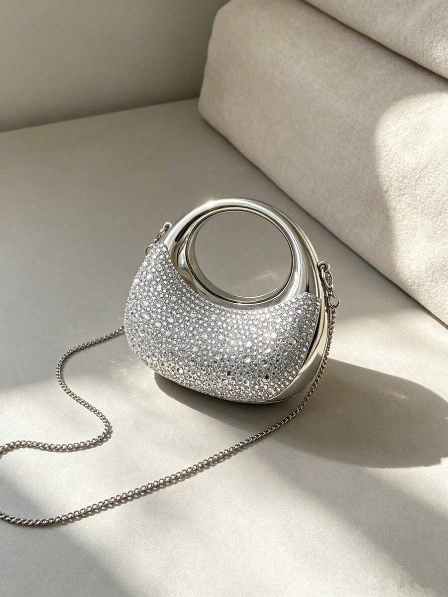 New Acrylic Mini Bag Fashionable Handbag Unique Crescent Shape Evening Bag With Chain Strap - Silver - View 1