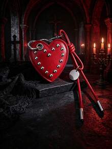 JRESSIAL Y2K Punk Rivet Black Faux Leather Heart Keychain Gothic Heart-Shaped Buckle Bag Charm Cool Street Style Backpack Pendant Girls Gift, Wallet Charm - Red - View 7