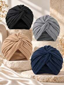 Twist Knot Stretch Turban Set, Soft Jersey Knit Head Wrap For Daily Hijab Inner & Chemo Wear, Birthday Holiday Gift Pack For Women - Multicolor - View 4