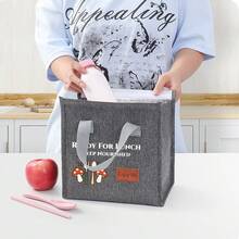"Ready For Lunch" Minimalist Fashion Lunch Bag, Personalized Print, Cute Minimalist Pattern Print, Multiple Colors Available, Essential Lunch Insulated Bag For Office Workers, Student Bento Bag. - View 2