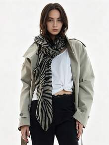 1pc Zebra Print Vintage Street Style Scarf For Women, Polyester (Polyester) Lightweight Silk Scarf, Animal Print Soft Breathable Large Shawl, Fashion Versatile Decorative Scarf, Daily Outing Commute Outerwear Neck Accessory - Multicolor - View 2