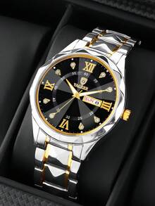 2pcs/Set Boys Stainless Steel Dual Calendar Display Watch Set, Sporty & Fashionable - Multicolor - View 6