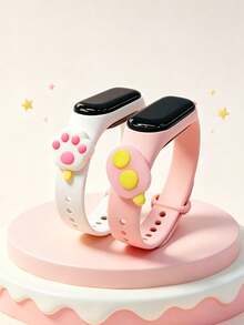 2pcs/Set Unisex Student Children Disposable Ocean Series LED White Light Electronic Wristband, Cute Cat Paw Popsicle Pendant - Multiple Combinations, Can Display Time And Date, Suitable For Back To School, Birthday, Christmas Gifts And Other Occasions - Multicolor - View 4