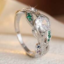 DIYCCPC Women's Luxury Leaf Pattern Cubic Zirconia Ring, Gentle Versatile Jewelry, Suitable For Anniversary, Party And Gift - Multicolor - View 5