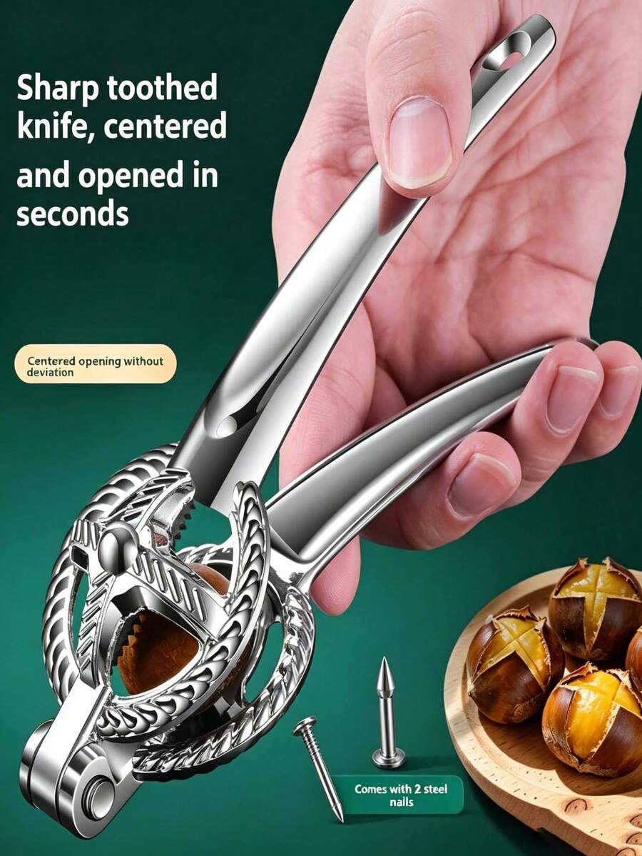 Manual Chestnut Cracker, 304 Stainless Steel Blade Nut Sheller, Cross-Opening Shelling Tool For Home Use - Multicolor - View 1