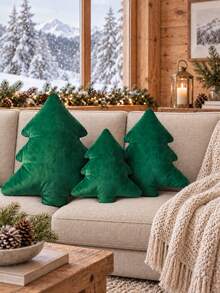 Velvet Christmas Tree Throw Pillow, Christmas Tree Shaped Pillow, Comfortable Soft Velvet Filled Modern Luxury Decorative Pillow, Suitable For Christmas Decoration Home Sofa Bed - Green - View 2