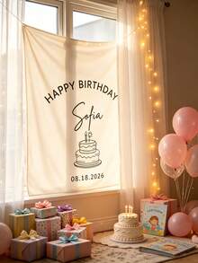 Customized Baby Birthday Cake Banner, Personalized Birthday Name Backdrop, Fabric Sign, White Bohemian Style Birthday Wall Decor, Baby Birthday Decoration - Multicolor - View 5
