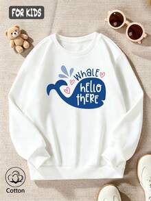 سترة "Whale hello there" بتصميم حوت كرتوني وقلب - أبيض - مشاهدة 3
