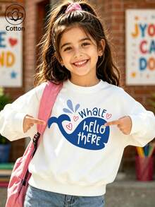 سترة "Whale hello there" بتصميم حوت كرتوني وقلب - أبيض - مشاهدة 1
