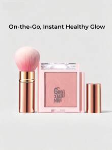 GUOXIAONIU Retractable Blush Brush With Protective Cap, Portable Pocket Makeup Brush, Soft Synthetic Bristles For Blush & Contour, On-The-Go Touch Up - Gold - View 3