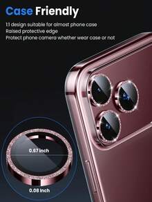 3Pcs GlitterCamera Lens Protector Compatible With Iphone 18 Pro/18 Pro Max , Individual Metal Cover Film, Case Friendly, Shatterproof HD Tempered Glass Camera Screen Protector-Burgundy - Burgundy - View 3