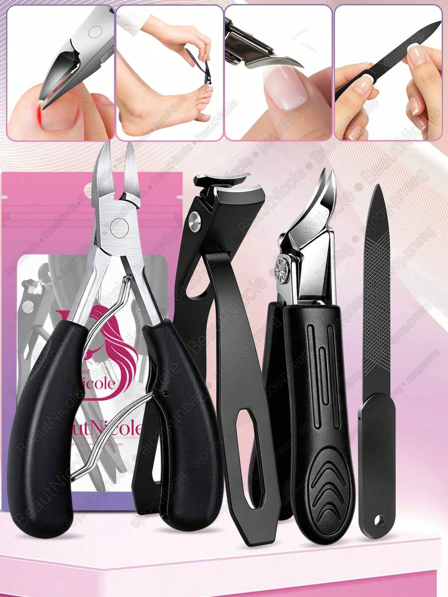 2/3/4pcs Nail Clipper Set, Angled Toenail Clipper, Ingrown Nail Clipper, Thick Nail Clipper With Debris Slot, Foot Care Tools, Toenail Scissors - Multicolor - View 1