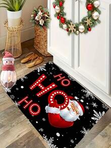 1 buah Keset Pintu Motif Santa Claus 2D Berwarna Cerah - Beludru, Cocok untuk Pintu Masuk Dalam/Luar Ruangan, Lorong, Ruang Tamu, Dapur, Balkon, Ruang Cuci, Dekorasi Rumah Natal yang Penting - A - View 1