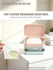 1/2/3/6pcs Set With Lid Quick-Dry Soap Box, Thickened Non-Slip Bathroom Soap Storage, Detachable Shower Caddy, Suitable For Home, Dorm, Outdoor Summer Travel, Green Decoration, Mother's Day And Father's Day Essential, Holiday Back To School Gift, Random Colors - Multicolor - View 5