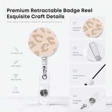 1pc Fashion Leopard Print Retractable Badge Reel, Badge Holder With Fixed Clip, Nurse Sleeve Retractable Clip, Horizontal ID Card Protector, Office Badge Card Holder, Suitable For Nurses, Doctors, Teachers, Women Office - Leopard Print - View 4