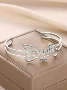 Personalized Name Bangle For Women Girls Stainless Steel Custom Names Butterfly Adjustable Back Bracelet Jewelry Gift ﻿ - Ribbon Heart Bracelet - View 8