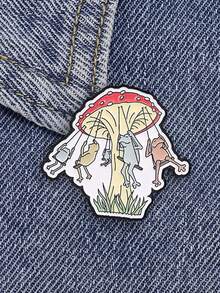 1 Pc Frogs Swinging Under Red Mushroom Enamel Pin, Cute Forest Cartoon Frog Brooch, Whimsical Nature Badge For Backpack Jacket - Multicolor - View 3