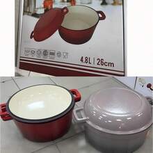 Iron Pot With Lid, Dutch Oven Casserole For Kitchen Cooking, Baking, Roasting, Soup, Stew, Random Color - View 9