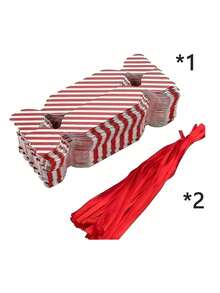 Red And White Striped Party Cracker Gift Box, Elegant Gift Box With Ribbon Tie, Christmas Wedding Birthday Gift Packaging Supplies, Holiday Design, Durable Structure, Packaging Box, Birthday DIY Handmade, Suitable For Christmas, Valentine's Day - Multicolor - View 11