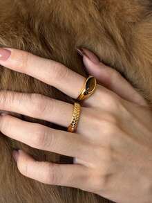 2pcs Vintage Old Money Style Tiger Eye Stone Rings Set, Suitable For Women's Daily Commute Wear - Yellow Gold - View 6