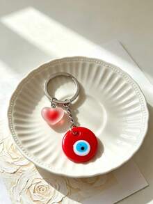 1pc Evil Eye Vintage Blue Eye Keychain, Heart-Shaped Frosted Blue Eye Bohemian Style New Bag Charm For Women, Key Chain Pendant For Men - Multicolor - View 4
