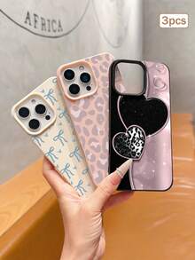 3件裝豹紋愛心蝴蝶結元素 TPU 防摔全包覆精準保護手機殼，適用 Apple 11/12/13/14/15/16/17 Pro Max - 彩色 - 查看 3