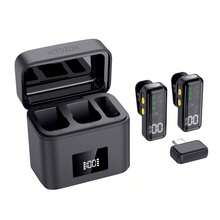HITOZON 專業無線領夾式麥克風，即插即用，30小時續航充電盒，智能降噪，兼容 與 Android，適用影片錄製、Vlog、直播 - 黑色 - 查看 1
