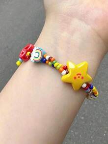 Gelang Manik-Manik Bintang Warna-warni Lucu Dopamine untuk Anak Perempuan, Aksesori Perhiasan Liburan Pantai Musim Panas dan Sehari-hari (Warna dan Posisi Manik-Manik Acak) - MultiWarna - View 10