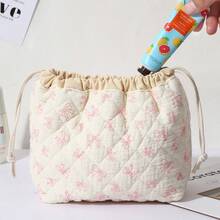 1pc Luxury Quilted Shell Makeup Bag, Portable Daily Cosmetic Storage Bag, High-End Large Capacity Cute Drawstring Pouch - Multicolor - View 9