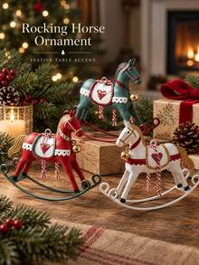 Vintage American Style Tin Rocking Horse Pendant, Red White Green Printed With Bell, Christmas Tree Holiday Decoration Hanging Ornament, Children's Room Soft Decor - Multiple Styles - View 7