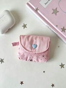 1pc Aesthetic Pastel Fabric Wireless Earphone Protective Case With Star Sequin Pattern And Heart-Shaped Snap Button, Mini Earphone Storage Bag, Portable Key Coin Purse Organizer, Suitable For College, Office, Daily Use, All Seasons - Multiple Colors and Styles - View 15