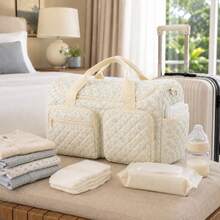 New Quilted Mommy Bag, Handheld Tote With Multiple Pockets, Maternity & Baby Organizer Bag For Short Trips, Stroller Outings And Hospital Bag - Multicolor - View 5