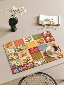 [New Thickened]Kitchen Dish Drying Mat, Dining Table Mat, Absorbent Mat, Countertop Dish Mat, No-Wash Table Mat, Bowl & Plate Drying Mat, 3.6mm Thickness - Floral Small Checkered a - View 4