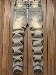 Jeans rectos y ajustados de hombre en azul con efecto vintage y desgarros - Azul - Ver 2