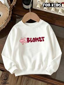 Girls Blomst Slogan Pink Flower Print Crew Neck Sweatshirt, Kids Casual Long Sleeve Fleece Pullover - White - View 9