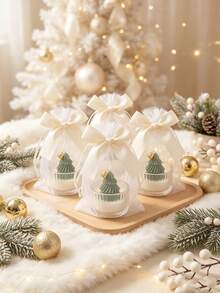 Christmas Tree Shaped Ribbed Glass Candle Set (Candle + Gift Bag) – Festive Scented Aroma Candle, Holiday Tabletop Decor For Living Room, Office, Party, Halloween, Christmas & New Year Surprise Gift - Exquisite Gift Version - View 5