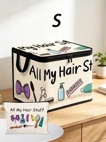 Storage Box With Lid, Printed With "All My Hair Stuff" Cartoon Pattern, Foldable Storage Box, Storage Box, Storage Bin, Large Capacity, Book Organization, Holiday Gift, Office Organization, Under Bed Storage, Rental Home Organization, Suitable For Work, School, Dorm Storage, Back To School Season, Travel Essentials, Dorm Essentials, Wedding Bride Gift, Mother's Gift, Birthday Gift, Holiday Souvenir, Back To School Gift, Graduation Gift - Multicolor - View 12