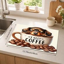 1pc Puppy Coffee Theme Kitchen Table Mat, Cute Pet Dog Coffee Cup & Coffee Bean Print Placemat, Coffee Table Mat, Coffee Machine Countertop Mat, Coffee Bar Desktop Decor Mat, Kitchen Dining Home Decor - Multicolor - View 12
