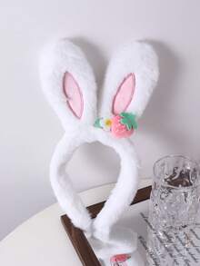1pc/2pcs Girls White & Pink Plush Rabbit Ear Headband, Soft Plush Rabbit Ear Headband With Strawberry Flower Decoration, Cute Sweet Hair Accessory, Suitable For Children's Daily Wear, Party, Ball, Holiday Decoration - Multicolor - View 7