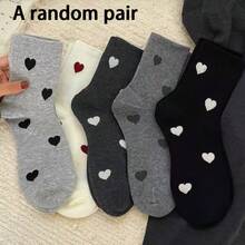 5 Pairs/1 Pair Random Assortment, 5 Colors Heart Pattern Mid-Calf Socks For Girls, Autumn/Winter Solid Color Heart Socks, Versatile Japanese Student Style Long Socks - Multicolor - View 8