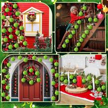 12pcs Green Fuzzy Christmas Ball Ornaments, Fuzzy Elf Decorations With Red Bows - Multicolor - View 8