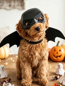 Halloween Pet Mask + Bat Wings 2 Pieces Set, Cool Mask With Adjustable Neck Collar And Small Wings For Cats And Small Dogs, Suitable For Cat Owners, Holiday Pet Costumes, Party Role Play For Cats And Small Dogs, Perfect For Halloween Cosplay And Fun Dress-Up, Ideal Choice For Halloween Party Pet Decoration And Home Holiday Atmosphere - Multicolor - View 2