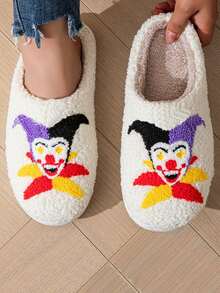 2026 New All-Season Indoor Non-Slip Warm Clown Pattern Minimalist Thermal Slippers, Perfect For Indoor Floors, Couples, Autumn/Winter - White - View 2