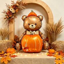 1pc 71cm Bear Hugging Pumpkin Shaped Aluminum Foil Balloon, Suitable For Thanksgiving, Autumn Farm Theme Party Decoration Balloon - View 6