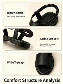 Dual Solid Color Party PU Leather Slip-On Sandals, Deep Cut, Lightweight, Autumn/Winter - Black - View 6