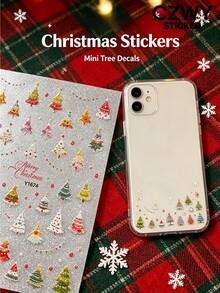 2pcs Colorful Fresh Christmas Tree Pattern Decorative Stickers With Tweezers, Self-Adhesive, Exquisite Atmosphere Stickers, Can Be Freely Assembled And Matched, Suitable For Holiday Gift Box Decoration, Shell, Phone, Laptop, Card, And Other Item Exterior Decoration - Colorful Christmas Tree - View 1
