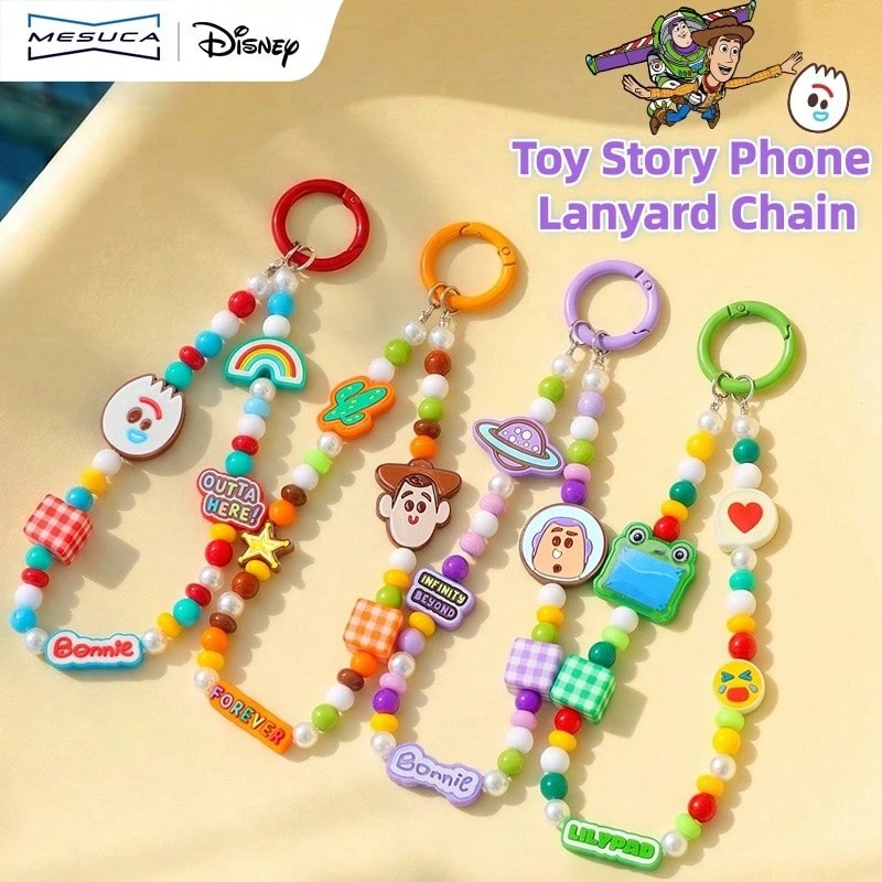 Mesuca Officially Licensed Disney Toy Story Beaded Phone Lanyard, 4 Styles Available, Cute Cartoon Character Wrist Strap, Colorful Bead Chain Bag Charm Pendant, Decor Accessory For Phone Case Backpack Handbag - View 1