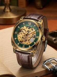 1pc Men's Luminous Engraved Hollow Design Elegant Business Style Versatile Automatic Mechanical Wrist Watch - Mouldless - View 14