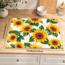 1pc Yellow Sunflower Floral Kitchen Drain Mat Table Placemat, Green Leaf Plant Print Dining Table Mat Coffee Countertop Pad, Pastoral Farmhouse Style Desktop Decor Mat, Kitchen Dining Room Home Decor Accessory - Multicolor - View 14