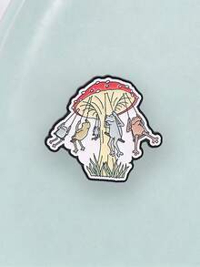 1 Pc Frogs Swinging Under Red Mushroom Enamel Pin, Cute Forest Cartoon Frog Brooch, Whimsical Nature Badge For Backpack Jacket - Multicolor - View 8